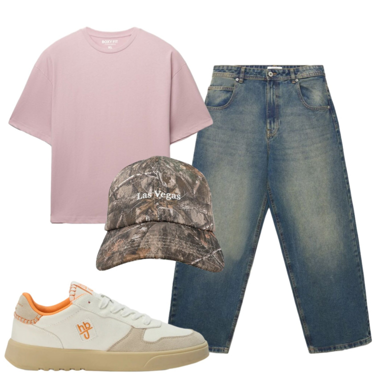 Outfit uomo - Total look #2452347. Stile Urban per Tutti i giorni. Abbinamento con sneakers, cappelli con visiera, t-shirt, jeans.