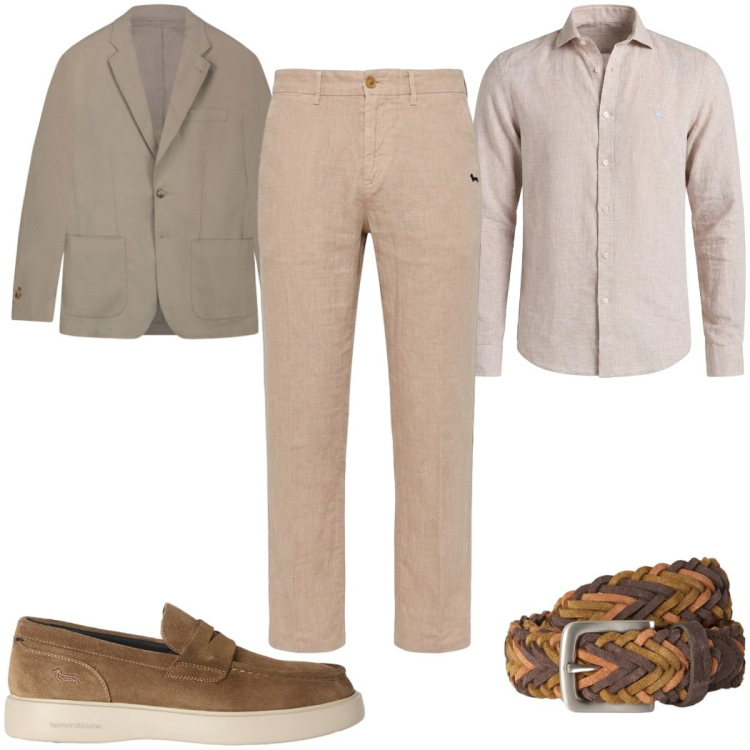 Outfit uomo - Cena in vacanza: eleganza rilassata. Stile Casual per Serata speciale. Abbinamento con pantaloni chino, camicie, scarpe stringate, cinture, giacche.