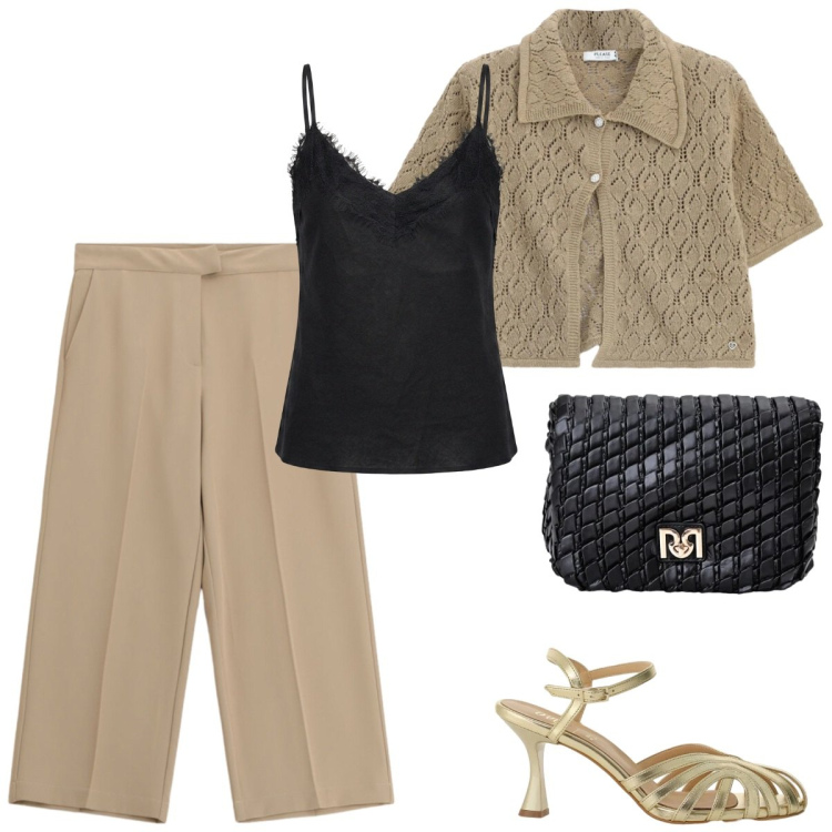 Outfit donna - Total look #2452368. Stile Casual chic per Tutti i giorni. Abbinamento con maglieria, pantaloni, sandali col tacco, top, borse a tracolla.
