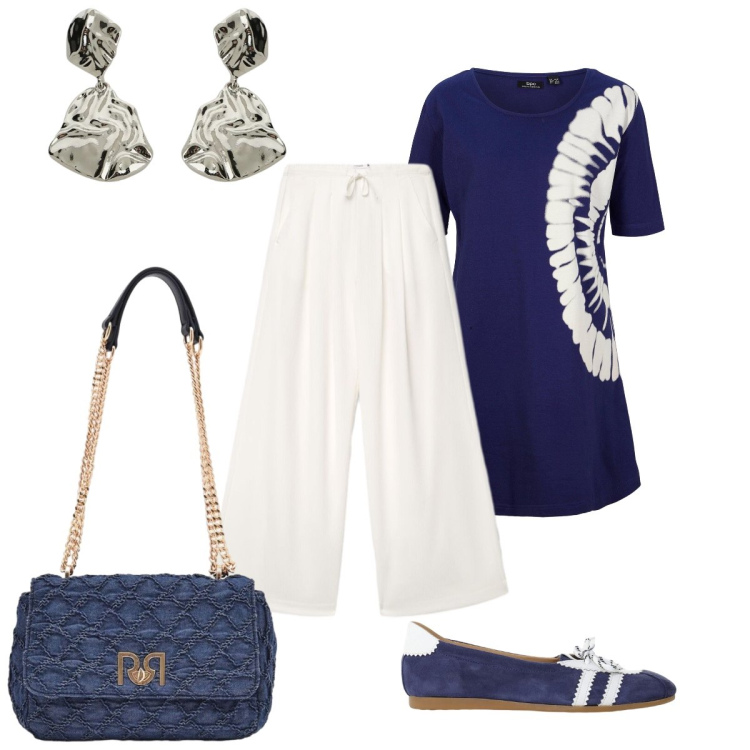 Outfit donna - Stile libero ed elegante. Stile Chic per Tutti i giorni. Abbinamento con bluse, pantaloni, borse a spalla, ballerine, orecchini.