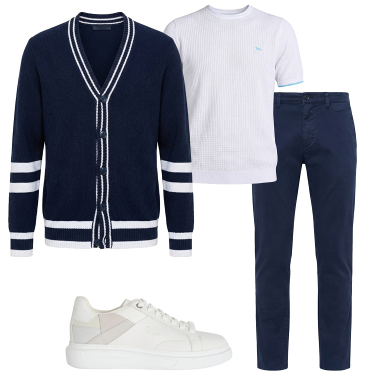 Outfit uomo - Sale Harmont &Blaine. Stile Casual per Tutti i giorni. Abbinamento con sneakers, t-shirt, pantaloni chino, cardigans.