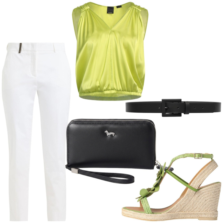 Outfit donna - Total look #2452395. Stile Minimal per Tutti i giorni. Abbinamento con pantaloni, top, espadrillas, portafogli, cinture.