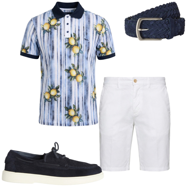 Outfit uomo - La costiera amalfitana. Stile Casual per Mare. Abbinamento con scarpe stringate, polo, bermuda, cinture.