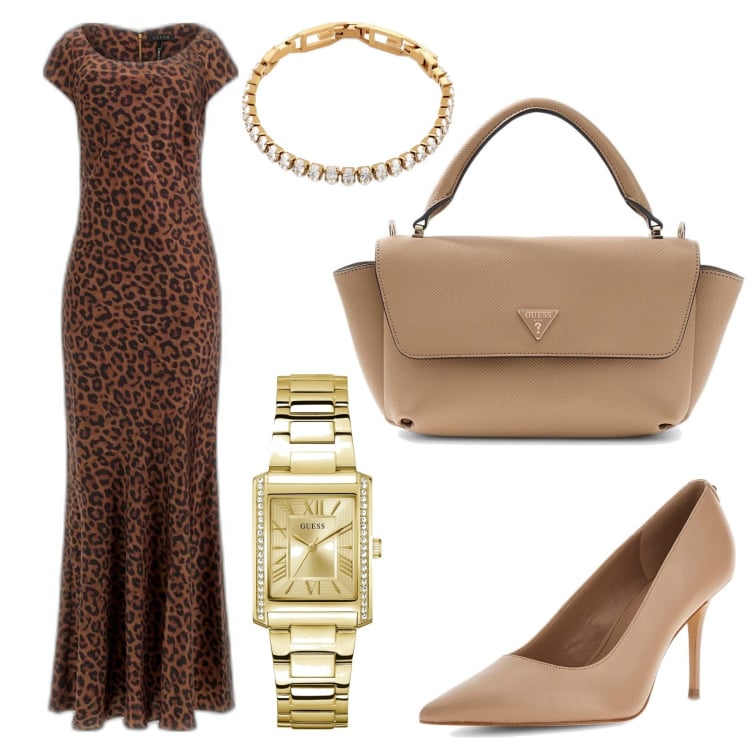 Outfit mujer - Glamour. Estilo Glamour para Noche/Fiesta elegante. Combinación con vestidos largos, salones, bolsos de mano, relojes analógicos, pulseras.