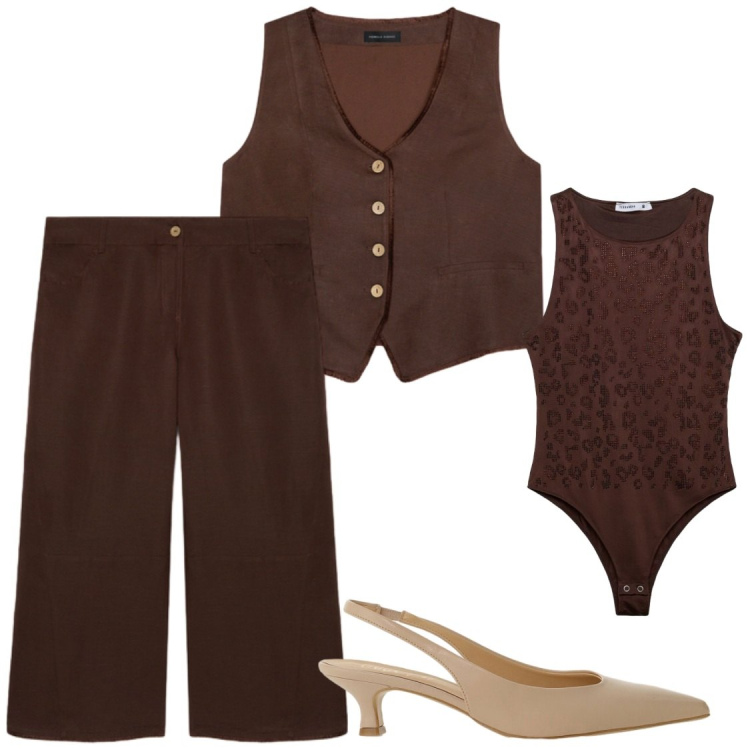 Outfit donna - Total look #2452416. Stile Chic per Serata fuori. Abbinamento con décolleté, top, pantaloni, gilet.