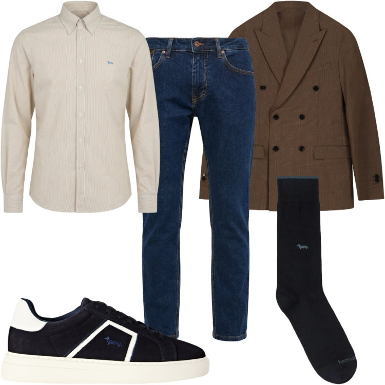 Outfit uomo - Total look #2452436. Stile Casual per Ufficio. Abbinamento con pantaloni, camicie, sneakers, calzini, giacche.