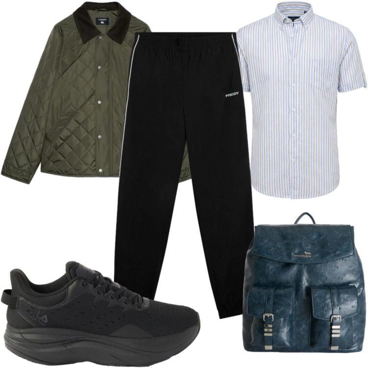 Outfit uomo - Total look #2452449. Stile Casual per Tutti i giorni. Abbinamento con sneakers, camicie a manica corta, borse sportive, giacche, pantaloni sportivi.