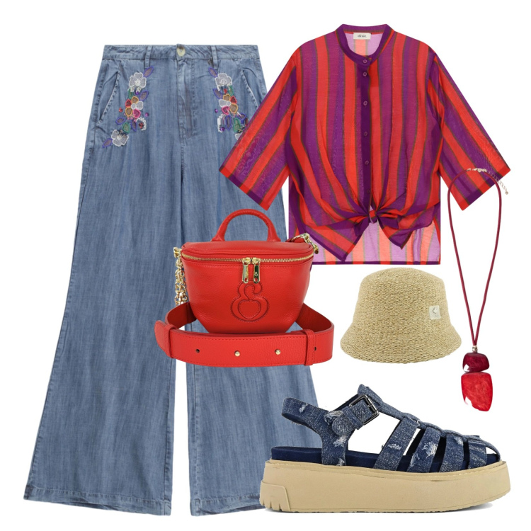 Outfit donna - Marsupio doppia portabilità. Stile Urban per Tutti i giorni. Abbinamento con pantaloni a palazzo, camicie, ciondoli, borse a tracolla, cappelli, sandali.