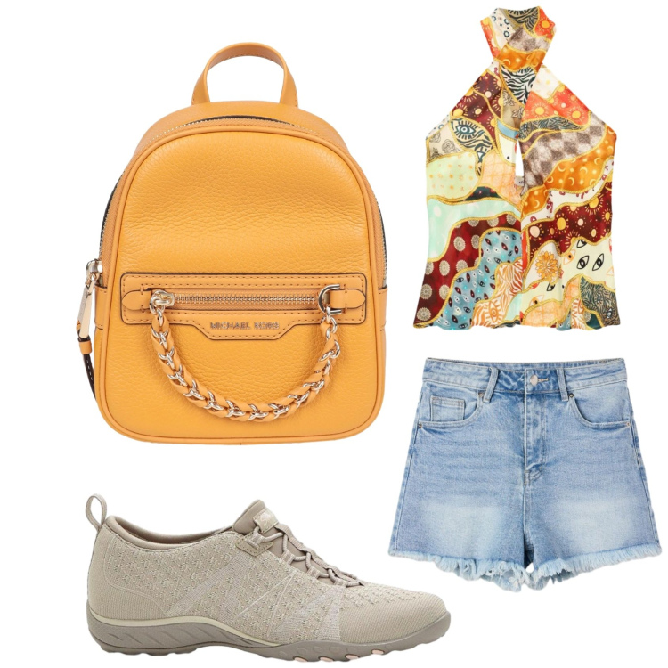 Outfit donna - Barbecue a Ferragosto. Stile Basic per Tutti i giorni. Abbinamento con zaini, sneakers, top, shorts.