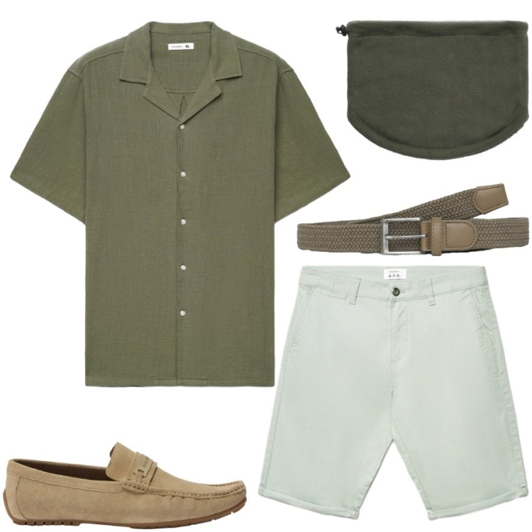 Outfit uomo - Total look #2452462. Stile Trendy per Tutti i giorni. Abbinamento con scarpe stringate, cinture, scaldacollo, camicie a manica corta, shorts.