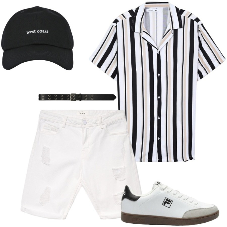 Outfit uomo - Total look #2452463. Stile Trendy per Tutti i giorni. Abbinamento con sneakers, camicie a manica corta, bermuda, cappelli con visiera, cinture.