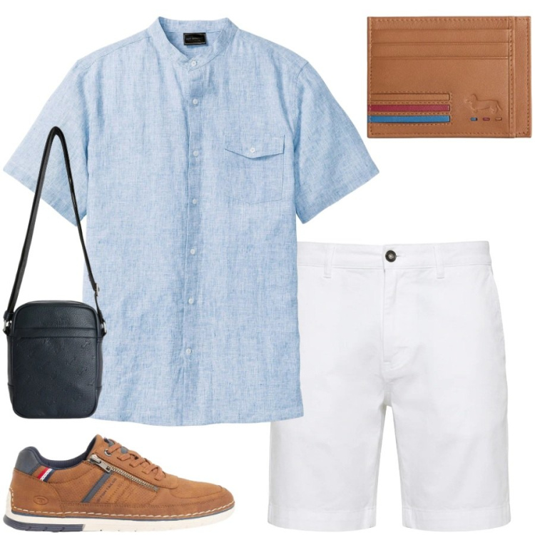 Outfit uomo - Total look #2452465. Stile Casual per Tutti i giorni. Abbinamento con camicie a manica corta, sneakers, borse sportive, bermuda, portafogli.
