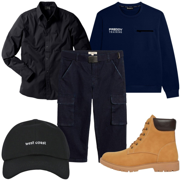 Outfit uomo - Total look #2452468. Stile Trendy per Tutti i giorni. Abbinamento con jeans, camicie, stivali e stivaletti, cappelli con visiera, felpe.