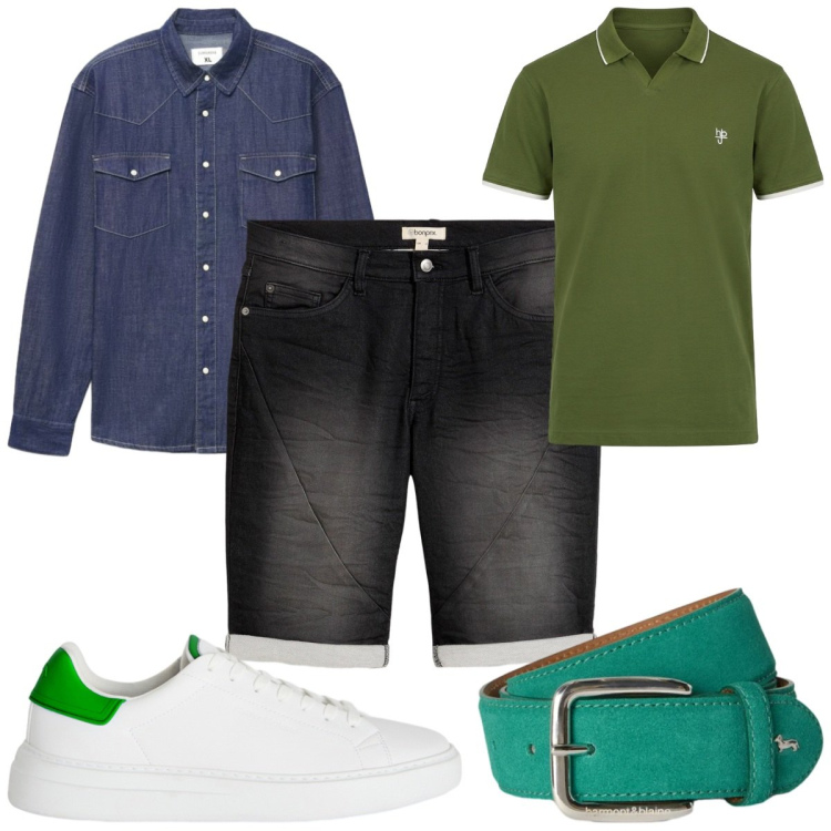 Outfit uomo - Total look #2452470. Stile Trendy per Tutti i giorni. Abbinamento con bermuda, sneakers, cinture, polo, camicie.