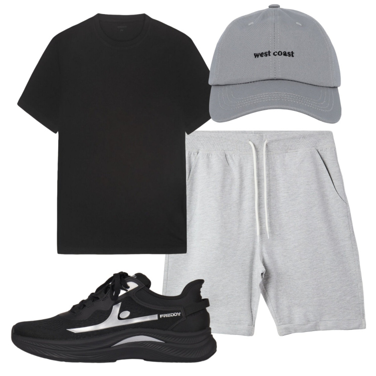 Outfit uomo - Total look #2452474. Stile Urban per Sport. Abbinamento con pantaloni corti, cappelli con visiera, t-shirt, sneakers.
