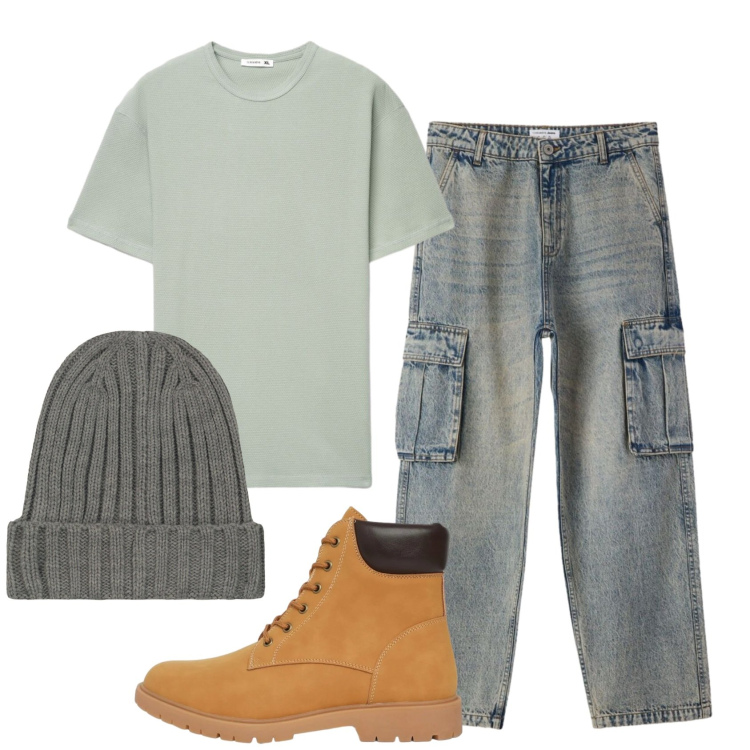 Outfit uomo - Total look #2452477. Stile Casual per Tutti i giorni. Abbinamento con jeans, t-shirt, stivali e stivaletti, berretti.