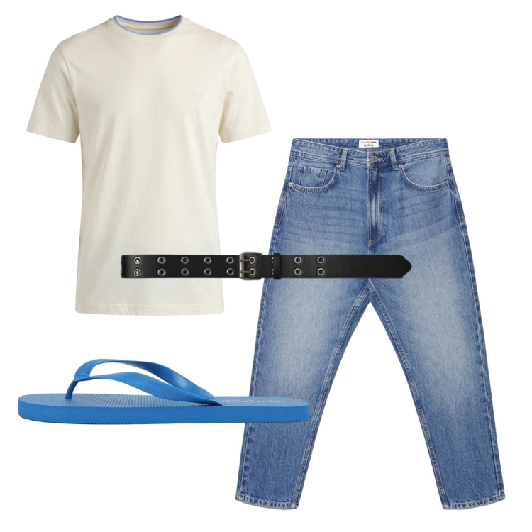 Outfit uomo - Total look #2452486. Stile Casual per Tutti i giorni. Abbinamento con t-shirt, jeans, sandali, cinture.