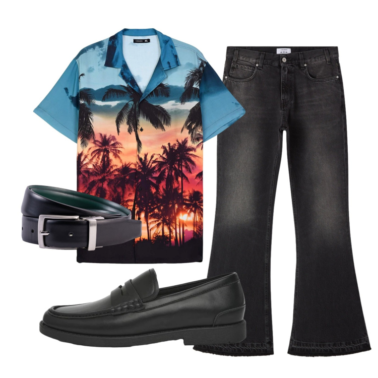 Outfit uomo - Total look #2452487. Stile Trendy per Serata speciale. Abbinamento con camicie a manica corta, jeans, scarpe stringate, cinture.