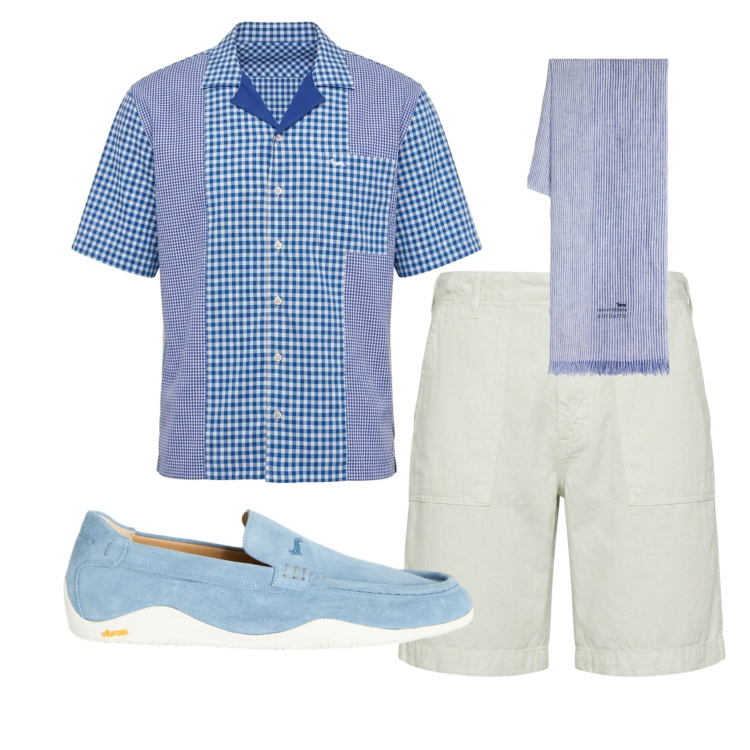 Outfit uomo - Total look #2452502. Stile Trendy per Tutti i giorni. Abbinamento con scarpe stringate, sciarpe, bermuda, camicie a manica corta.