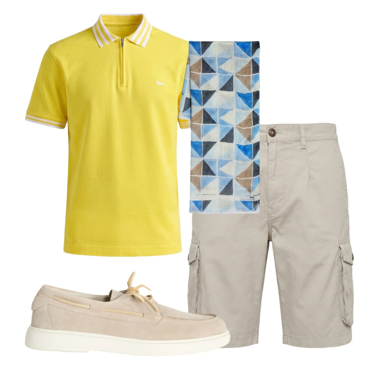 Outfit uomo - Total look #2452504. Stile Casual per Tutti i giorni. Abbinamento con scarpe stringate, sciarpe, polo, bermuda.