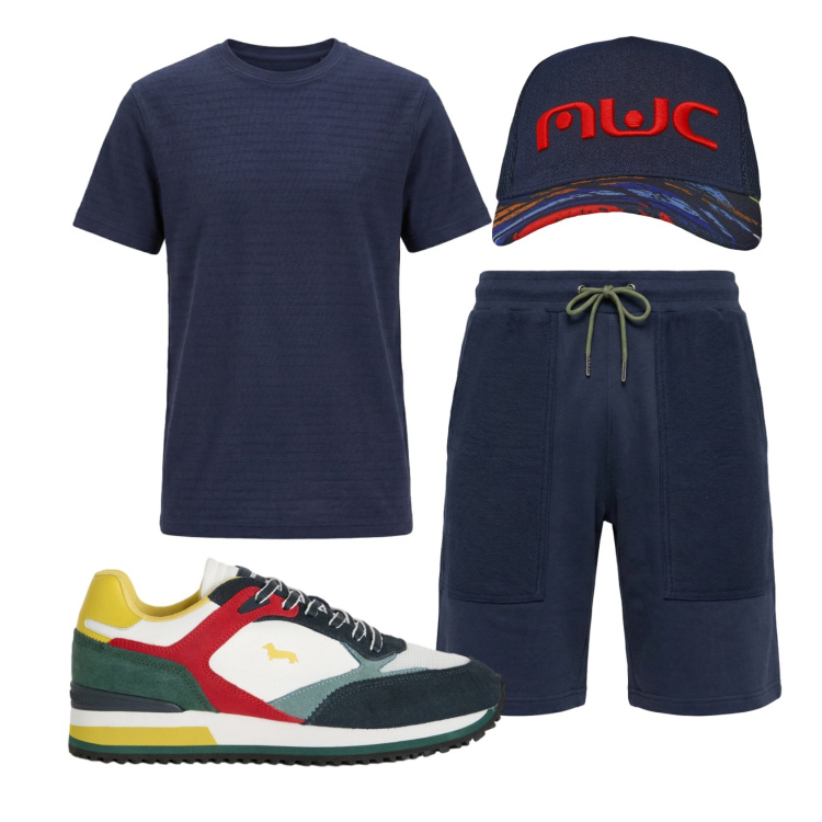 Outfit uomo - Total look #2452515. Stile Casual per Sport. Abbinamento con sneakers, pantaloni corti, t-shirt, cappelli con visiera.