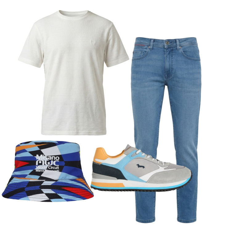 Outfit uomo - Total look #2452518. Stile Casual per Tutti i giorni. Abbinamento con sneakers, t-shirt, jeans slim fit, cappelli.