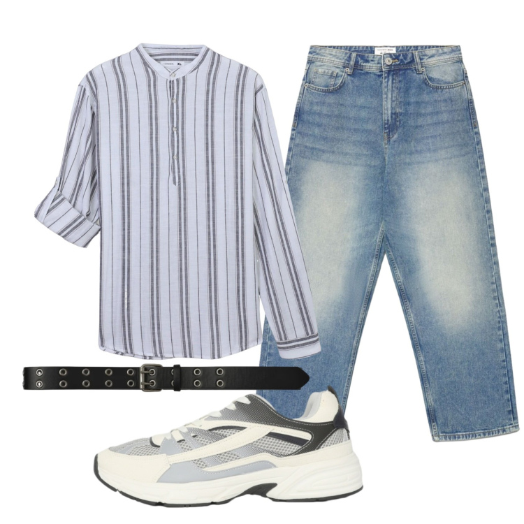 Outfit uomo - Total look #2452523. Stile Trendy per Tutti i giorni. Abbinamento con sneakers, camicie, jeans dritti, cinture.