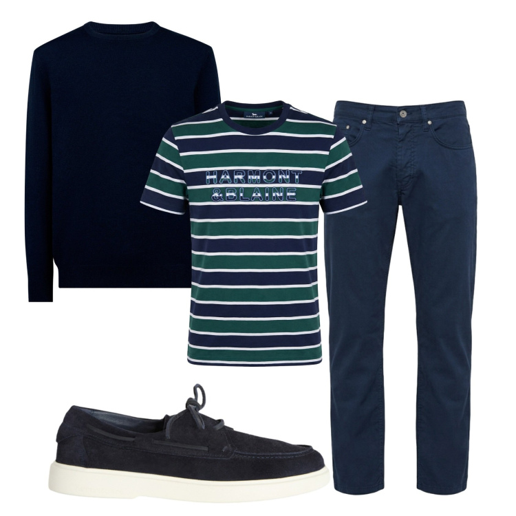 Outfit uomo - Total look #2452526. Stile Casual per Tutti i giorni. Abbinamento con pantaloni, scarpe stringate, t-shirt, maglieria.