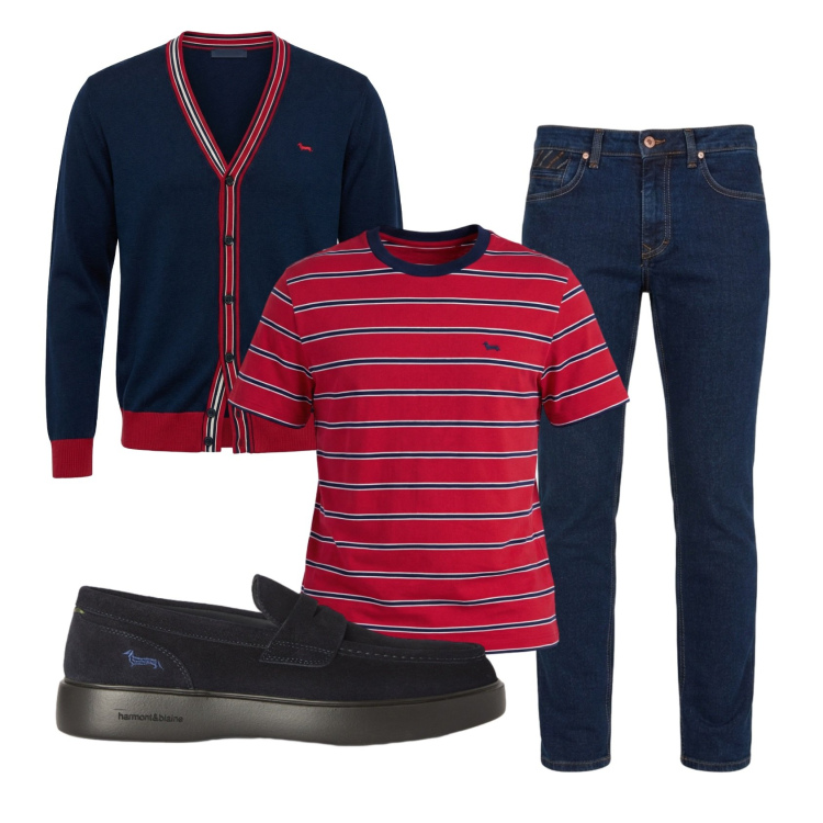 Outfit uomo - Total look #2452541. Stile Business/Elegante per Ufficio. Abbinamento con cardigans, t-shirt, scarpe stringate, jeans.