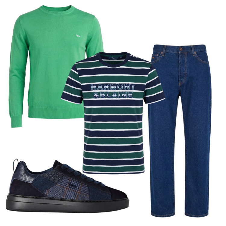 Outfit uomo - Total look #2452543. Stile Casual per Tutti i giorni. Abbinamento con pullovers, t-shirt, sneakers, jeans.