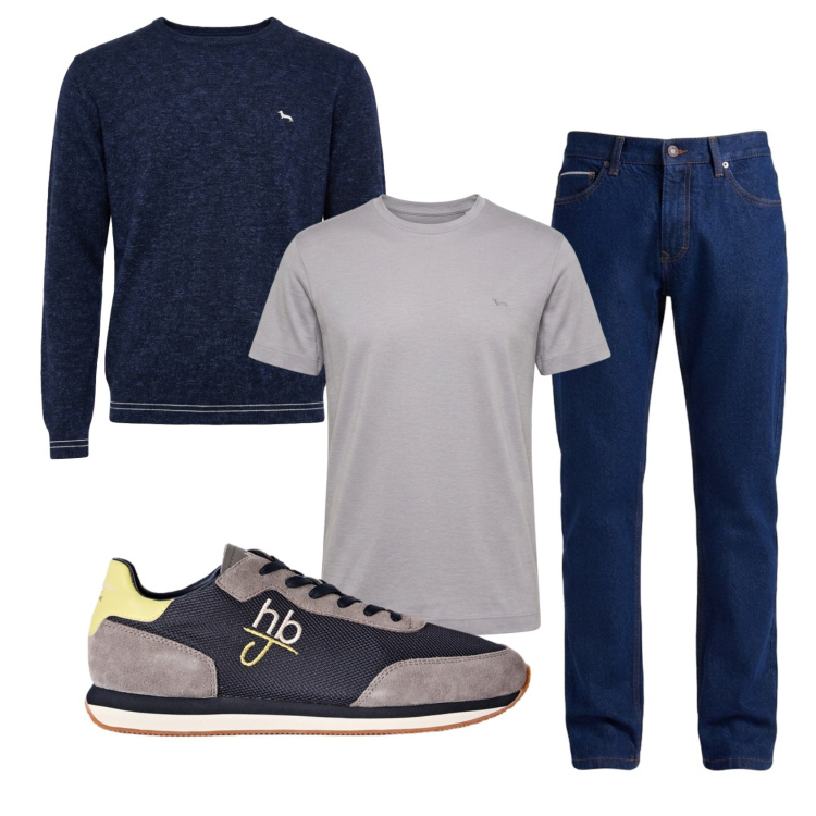 Outfit uomo - Total look #2452544. Stile Casual per Tutti i giorni. Abbinamento con pullovers, jeans, t-shirt, sneakers.
