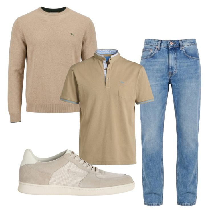 Outfit uomo - Total look #2452545. Stile Casual per Tutti i giorni. Abbinamento con sneakers, polo, jeans, maglieria.