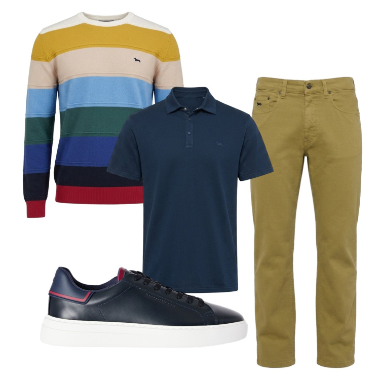 Outfit uomo - Total look #2452547. Stile Trendy per Tutti i giorni. Abbinamento con jeans, maglieria, sneakers, polo.