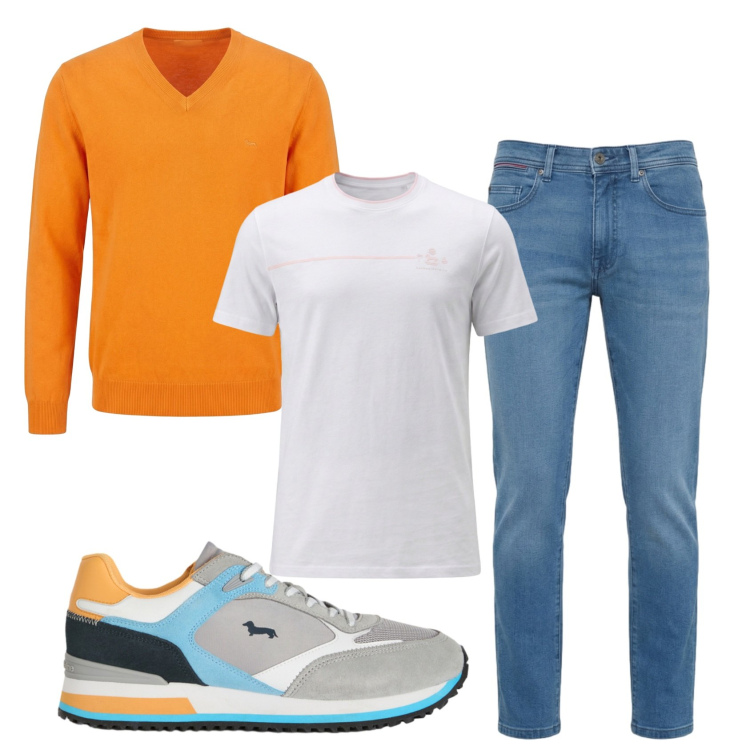Outfit uomo - Total look #2452549. Stile Casual per Tutti i giorni. Abbinamento con sneakers, pullovers, t-shirt, jeans slim fit.