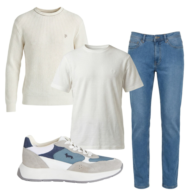 Outfit uomo - Total look #2452550. Stile Casual per Tutti i giorni. Abbinamento con sneakers, jeans, maglieria, t-shirt.