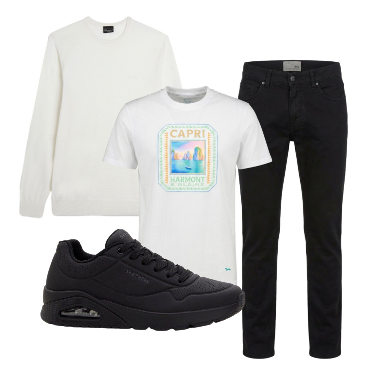 Outfit uomo - Total look #2452552. Stile Casual per Tutti i giorni. Abbinamento con sneakers, pantaloni, t-shirt, maglieria.