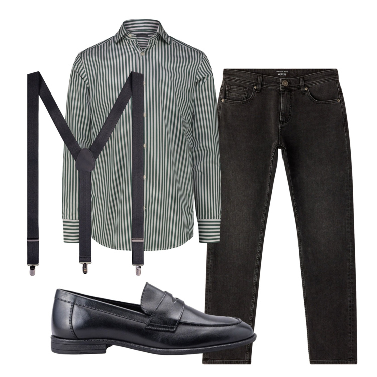 Outfit uomo - Total look #2452556. Stile Trendy per Cerimonia. Abbinamento con jeans, bretelle, camicie, scarpe stringate.