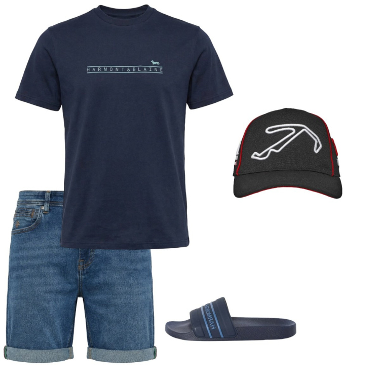 Outfit uomo - Total look #2452571. Stile Casual per Mare. Abbinamento con sandali, bermuda, t-shirt, cappelli con visiera.
