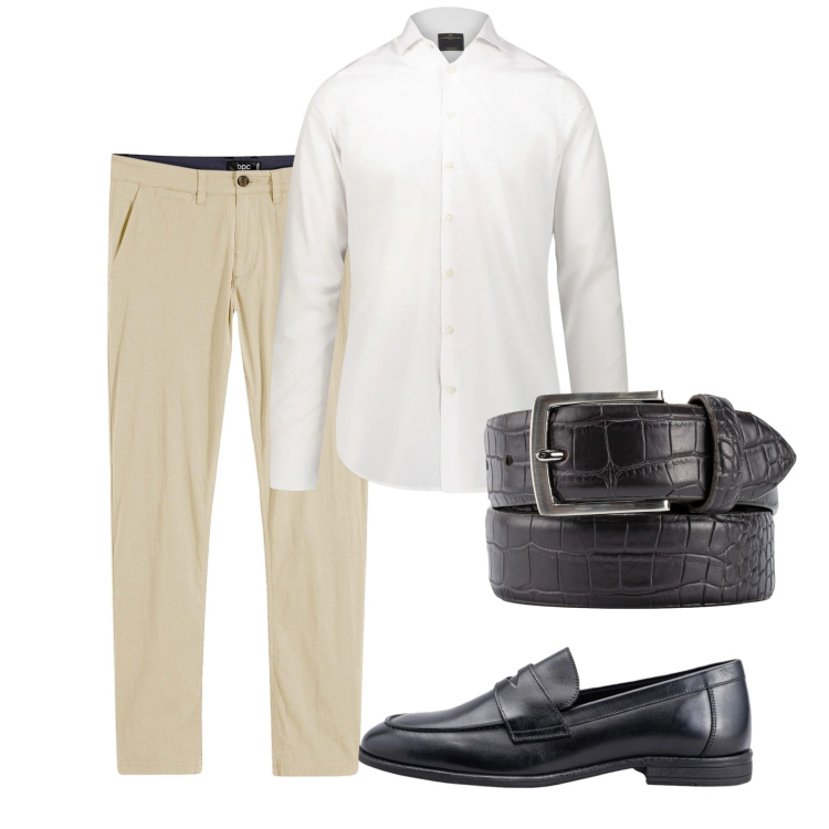 Outfit uomo - Total look #2452574. Stile Casual per Tutti i giorni. Abbinamento con pantaloni chino, camicie, cinture, scarpe stringate.