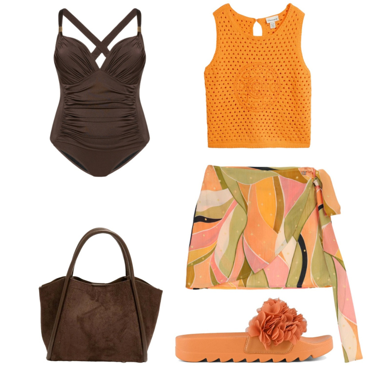 Outfit donna - Total look #2452577. Stile Casual chic per Mare. Abbinamento con top, minigonne, costumi interi, borse a spalla, ciabatte.