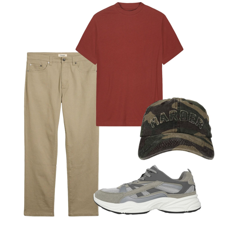 Outfit uomo - Total look #2452584. Stile Casual per Tutti i giorni. Abbinamento con pantaloni, sneakers, cappelli con visiera, t-shirt.