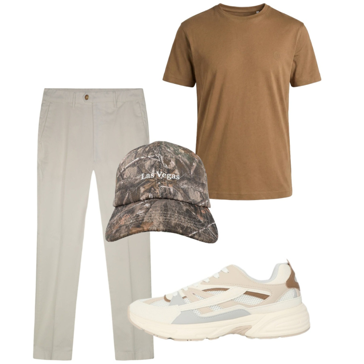 Outfit uomo - Total look #2452587. Stile Casual per Tutti i giorni. Abbinamento con t-shirt, sneakers, cappelli con visiera, pantaloni.