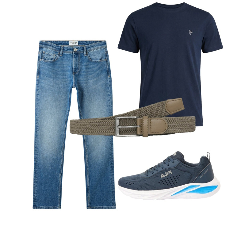 Outfit uomo - Total look #2452593. Stile Casual per Tutti i giorni. Abbinamento con sneakers, t-shirt, jeans, cinture.
