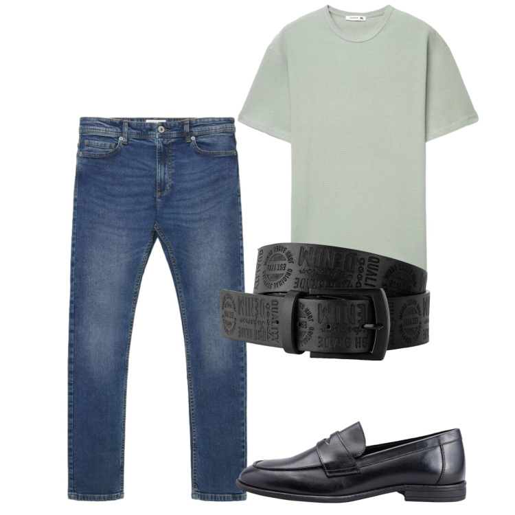 Outfit uomo - Ti conosco mascherina. Stile Casual per Tutti i giorni. Abbinamento con cinture, t-shirt, jeans skinny, scarpe stringate.