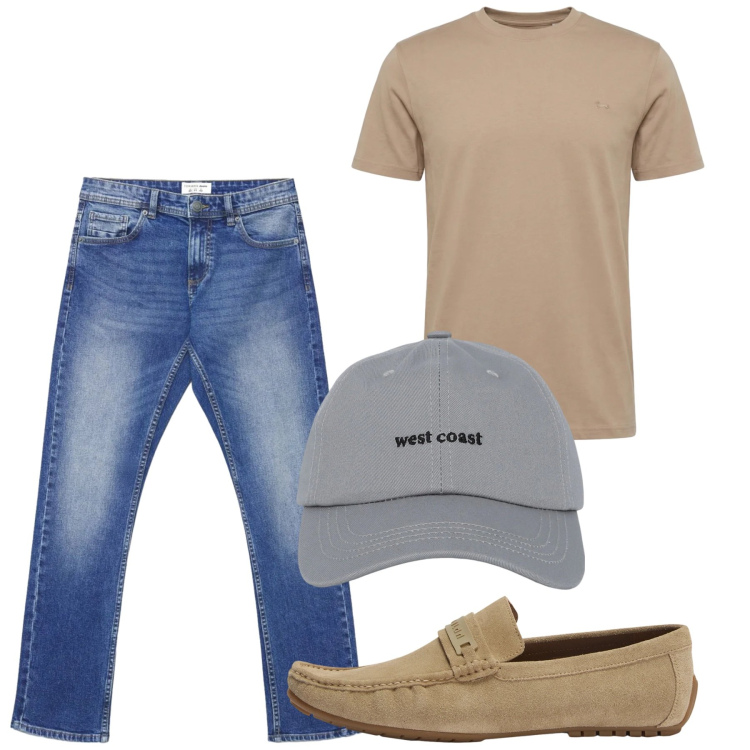 Outfit uomo - Ti conosco mascherina. Stile Casual per Tutti i giorni. Abbinamento con t-shirt, scarpe stringate, jeans, cappelli con visiera.