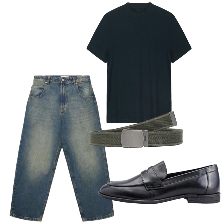 Outfit uomo - Total look #2452598. Stile Casual per Tutti i giorni. Abbinamento con jeans, cinture, t-shirt, scarpe stringate.