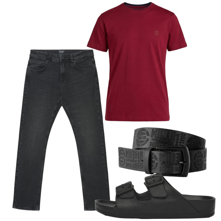 Outfit uomo - Total look #2452599. Stile Urban per Tutti i giorni. Abbinamento con cinture, t-shirt, jeans, sandali.