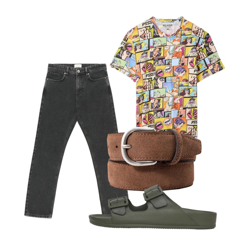 Outfit uomo - Total look #2452600. Stile Casual per Tutti i giorni. Abbinamento con t-shirt, sandali, jeans dritti, cinture.