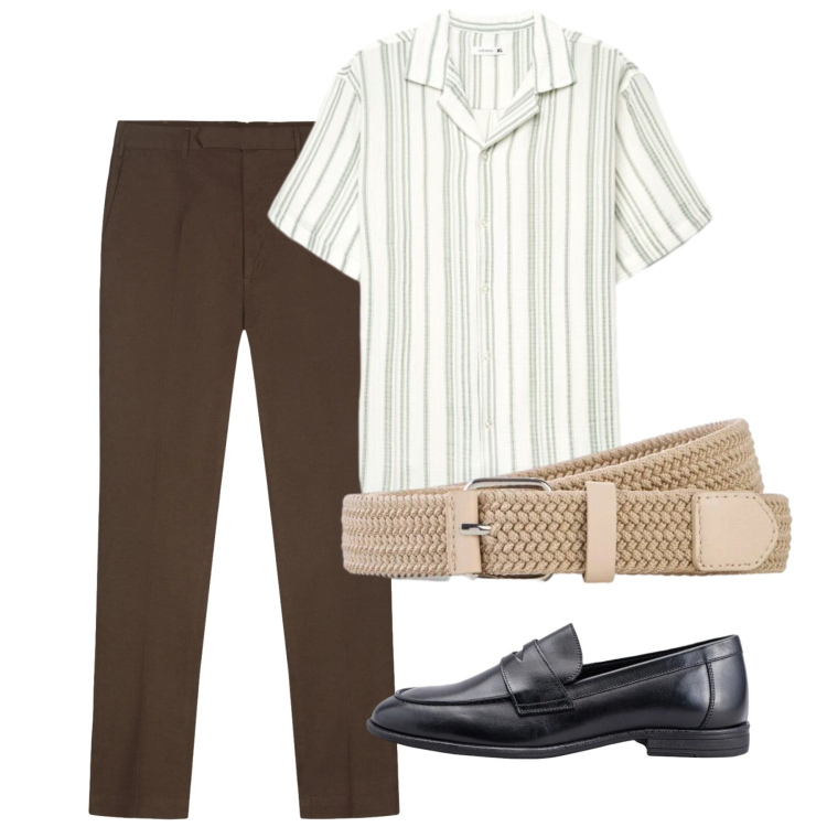 Outfit uomo - Ti conosco mascherina. Stile Casual per Tutti i giorni. Abbinamento con cinture, camicie a manica corta, pantaloni, scarpe stringate.
