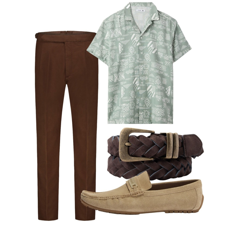 Outfit uomo - Total look #2452609. Stile Casual per Tutti i giorni. Abbinamento con scarpe stringate, camicie a manica corta, pantaloni, cinture.
